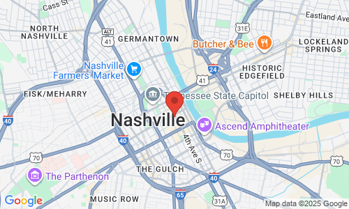 Google map image of our location in 401 Church St Ste 910  Nashville, TN