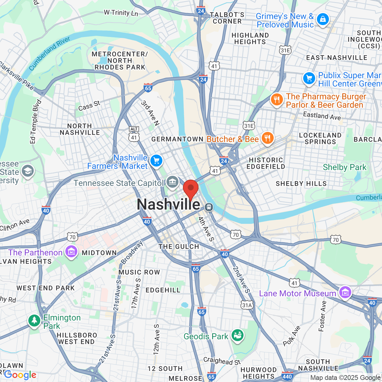 Google map image of our location in 401 Church St Ste 910 Nashville, TN